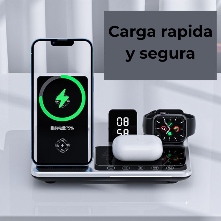 Cargador Inalámbrico 4 en 1 con Pantalla Digital y Luz Nocturna
