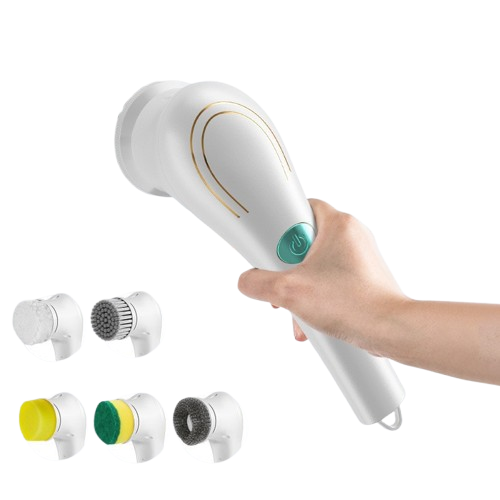 Cepillo Eléctrico de Limpieza Multifunción con 5 Cepillos Intercambiables – Recargable USB